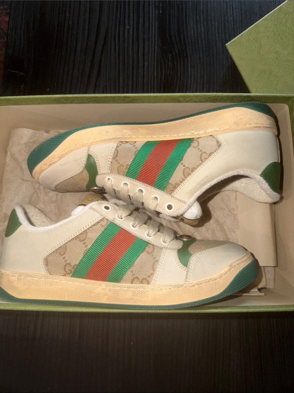 Gucci Re-Web Sneaker Sneakers in White & Green